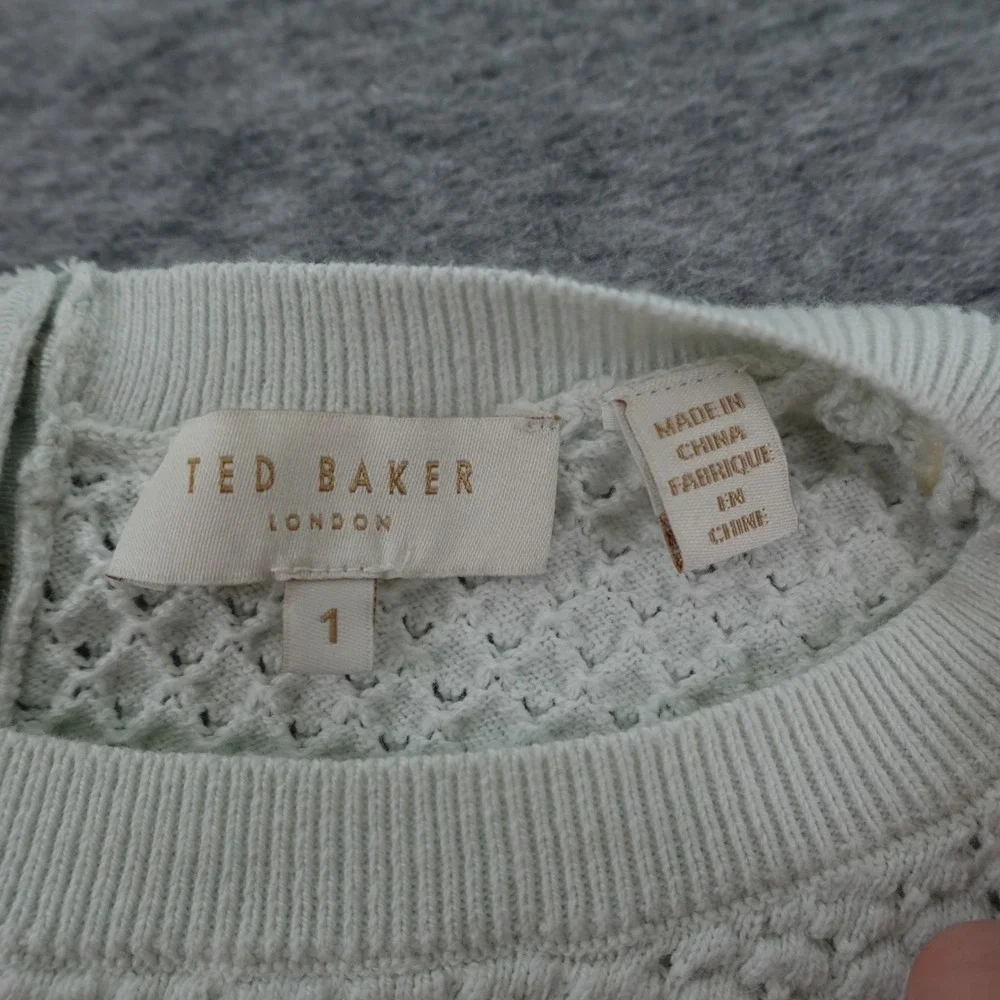 Ted Baker Top Womens 1 US 4 White Textured Crew Neck Long Sleeve Waffle Knit - Picture 2 of 11